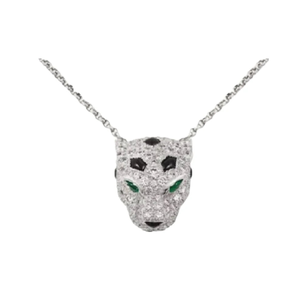 925 Emerald Leopard Head Necklace