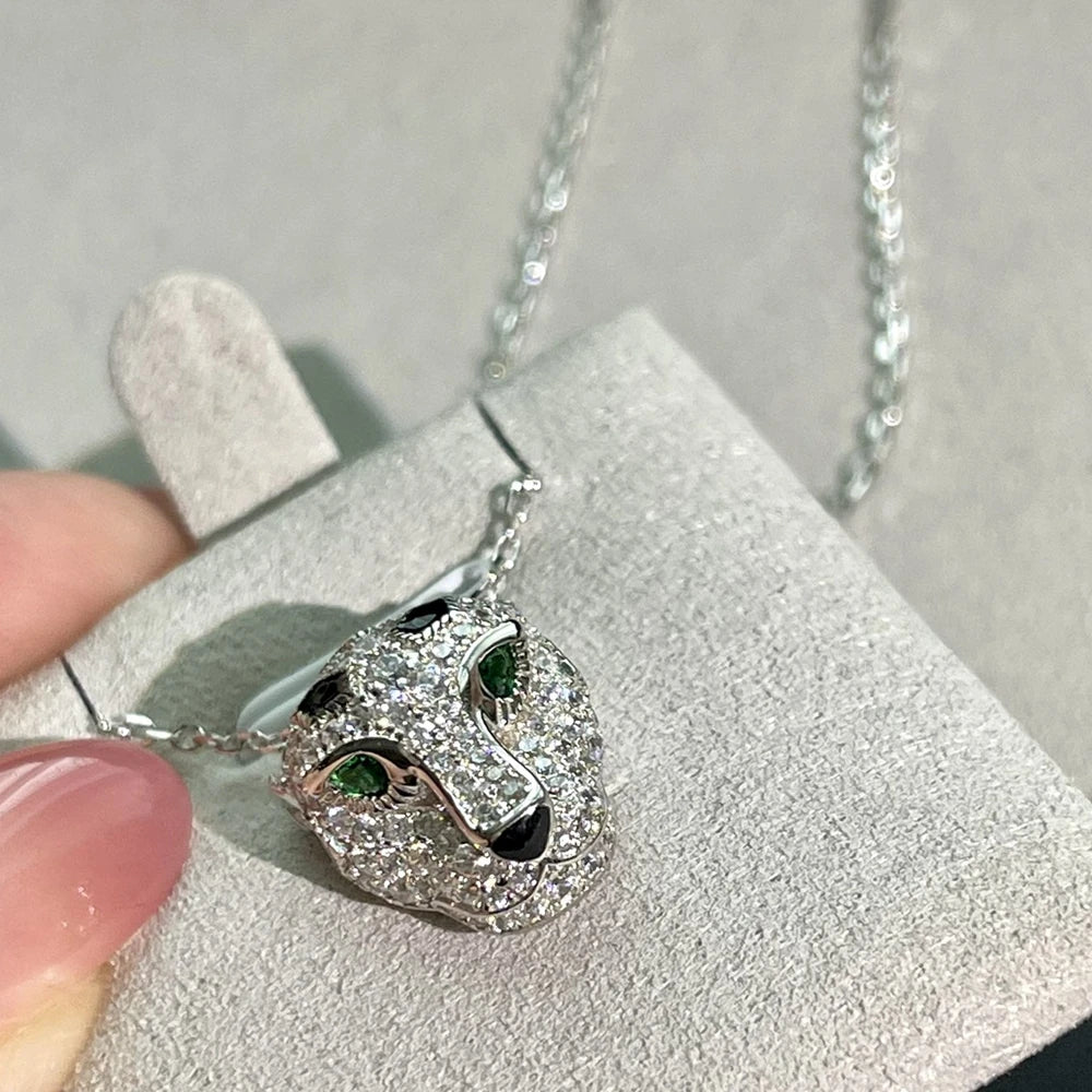 925 Emerald Leopard Head Necklace